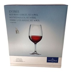 4 Villeroy Boch Crystal Red Wine Glasses ENTREE NEW Clear Boxed Bordeaux Boxed