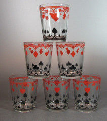 Vintage set 6 Schwartz Mustard Glass Tumbler Playing Card Drink 70’s Dominion