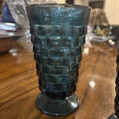 Vintage Fostoria Regal Blue Footed Goblets x 4