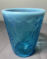 FOUR FENTON TURQUOISE OPALESCENT BUTTONS & BRAIDS GLASS TUMBLERS