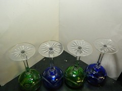 Vintage Set Of (4) Bohemian Cut To Clear Wine Hocks w/ 24kt. Gilding 7.81″x3.25″