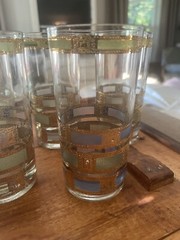 7 Culver Empress Highball Glasses- 22 Kt Gold/Green/Blue W/Makers Mark
