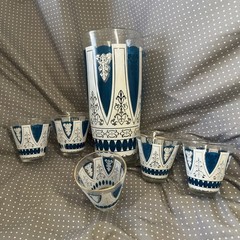 VTG set 6 MCM Mid-Century Retro Barware Lowball Tumblers Gold Rim set