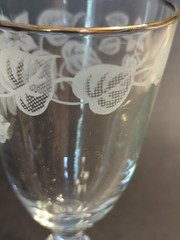 5 Vtg Libbey Glass 3003-18 Juice Goblets White Floral Etch Gold Rim 5” 4oz c1960