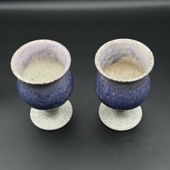 Pottery Wine Goblets Chalice Blue and White Glazed Set of 2 Signed Handmade Gift