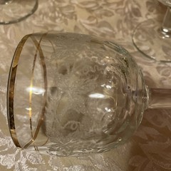 Vintage Bartlett Collin’s Grapevine Etched Water/Tea Goblets, w/2 Gold Rings 4pc
