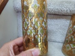 7 VINTAGE Culver Valencia Barware Glasses 22K Gold & Green (4) 6.12″ (3) 4″