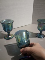 Indiana Carnival Glass Iridescent Harvest Grape Blue Goblets 9 oz Lot Of 4 #2