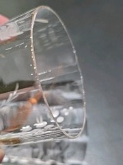 Set 4 Antique Etched Handblown Clear Glass Tumblers 4″ High, Floral & Dragonfly
