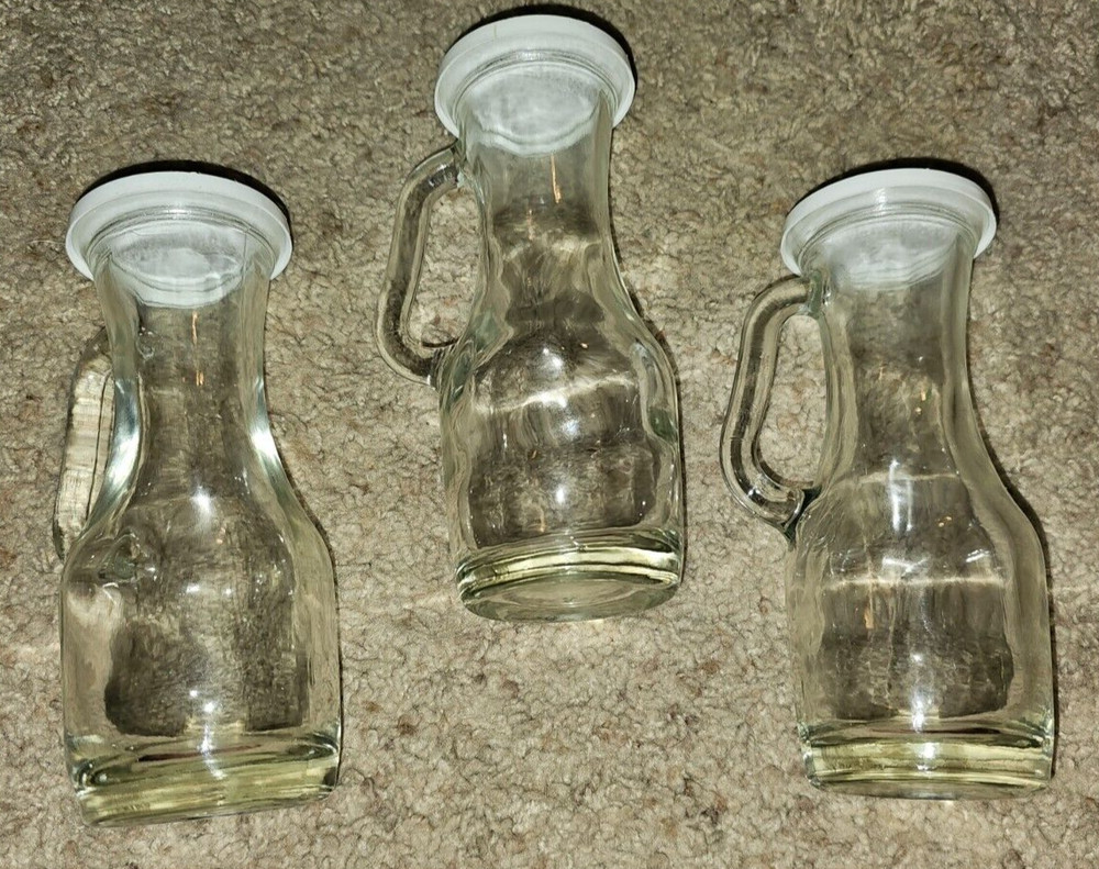Vintage Bar Cocktail Kitchen Glass Syrup Dressing Pitchers Cruets Silicone Lids