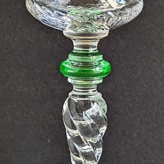 2 TIFFIN 15022 SPIRAL OPTIC Water Goblet 8 oz Green Wafer & Foot Glows Blk Lite