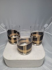 Rare 3 Mid Century Moden Culver Black Coral 22k Gold 723-024 Glasses