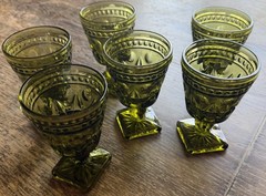 Vintage Green Glass Goblets Set 6 Retro Avocado Park Lane by Colony Glass 3 Oz