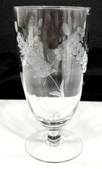 2 Vtg Optic Glass Etch Cut Floral Leaf Hand Blown Iced Tea Goblets 6″ Tall 13 oz