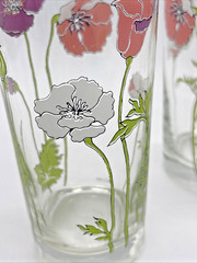 3 Signed CULVER Glassware 1960/1970’s Poppies Purple Pink White 14 Oz MCM