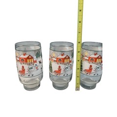 Sango Set of 3 Silent Night Christmas Glass Tumblers Joan Luntz 6” 16 oz Vintage