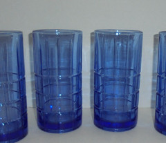 4 Anchor Hocking Tartan Cobalt Blue Flat Iced Tea Tumblers
