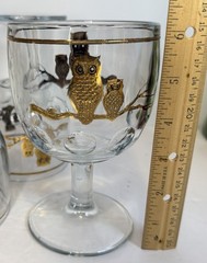 3 RARE Culver Mid Century 22k Gold Owl Glasses Goblets Thumbprint MCM Read