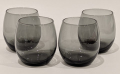 Set/4 Vintage Smoke Grey Roly Poly Stemless Wine or Cocktail Glasses 12 oz 3.5″T