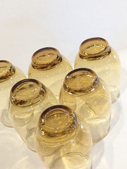 Vintage Set of 6 Libbey Gold Tempo Amber Roly Poly Drink Juice Glasses 6 Oz