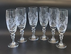 Set Of 6 Elegant Russian Cut Crystal 6 oz Champagne Stem Flutes