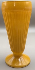 2 Vintage Old Fashioned Ribbed MILKSHAKE GLASS Retro MCM Yellow And Green
