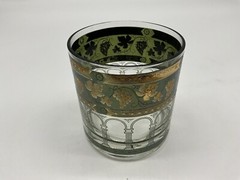 Vintage Cera ‘Golden Grapes’ Green Rocks Glasses 22-Karat Gold Old Fashioned MCM