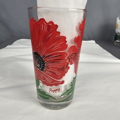 Vintage Boscul Peanut Butter 5″ Glass Poppy Red Flowers