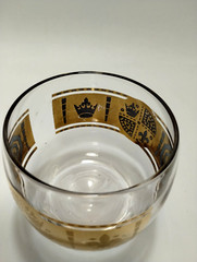 (4) VITO BARI GOLD ROLY POLY Cocktail Glass~CULVER Style Bar Glass~3″x3~22k Gold