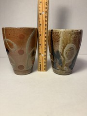 Mark Hewitt Pottery Studio pair of TUMBLERS-glazed-pattern/, WMH P stamp.