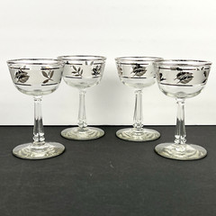 Libbey MCM Frosted Stemmed Silver Foliage Champagne Glasses Set of 4