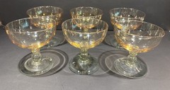 Set Of 6 HEISEY Old Dominion Bi Color Low Sherbet Champagne Glasses Green Stems