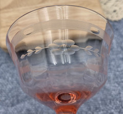 Vintage Tiffin US Glass Pink Depression Modernistic Etch Champagne Coupe Glasses
