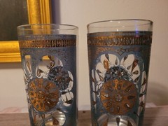 Gold Medalion Turquoise Glasses High Ball Continental Can Company