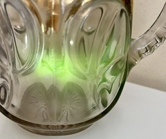 EAPG Antique Pitcher New Martinsville Glass Tobin Leaf & Star Uranium Glows 711