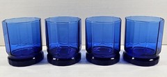 4 Anchor Hocking Essex Cobalt Blue Double Old Fashioned Glasses Octagon