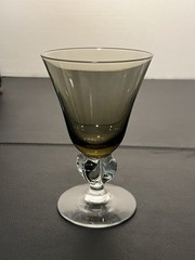 Swedish Crystal 1960s Ingrid Gulli 8 Smoky Lobed Stem Cordial Glasses, 3×4.5”