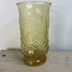 VTG Anchor Hocking Amber Rain Flower 12 oz Drinking Glass Tumbler 5.5″ X 2.75″