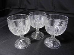 Vintage Wine Goblets 3 Concave Paneled Cane Foot Clear 4 1/2″ T