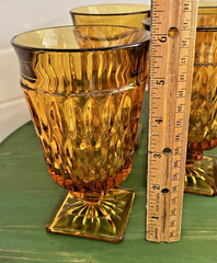 Set of 6 Indiana Glass Mount Vernon Amber Water Goblets 6 in Square Base MCM