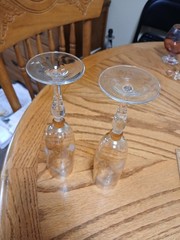 Vintage Pair Lot of 2 Etched Flowers Dragonfly Champagne Glasses Orange