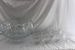 Vintage L.E. Smith Old Dominion Punch Bowl 12 Cups Floriform Tulip Diamonds
