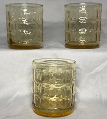 Vintage 6 Anchor Hocking Light Amber Glasses Tartan Square Cube Waffle Block MCM