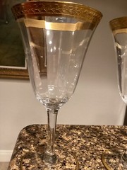 2-Tiffin-Franciscan Minton Optic Glass Gold Encrusted Water Goblet Stem EUC