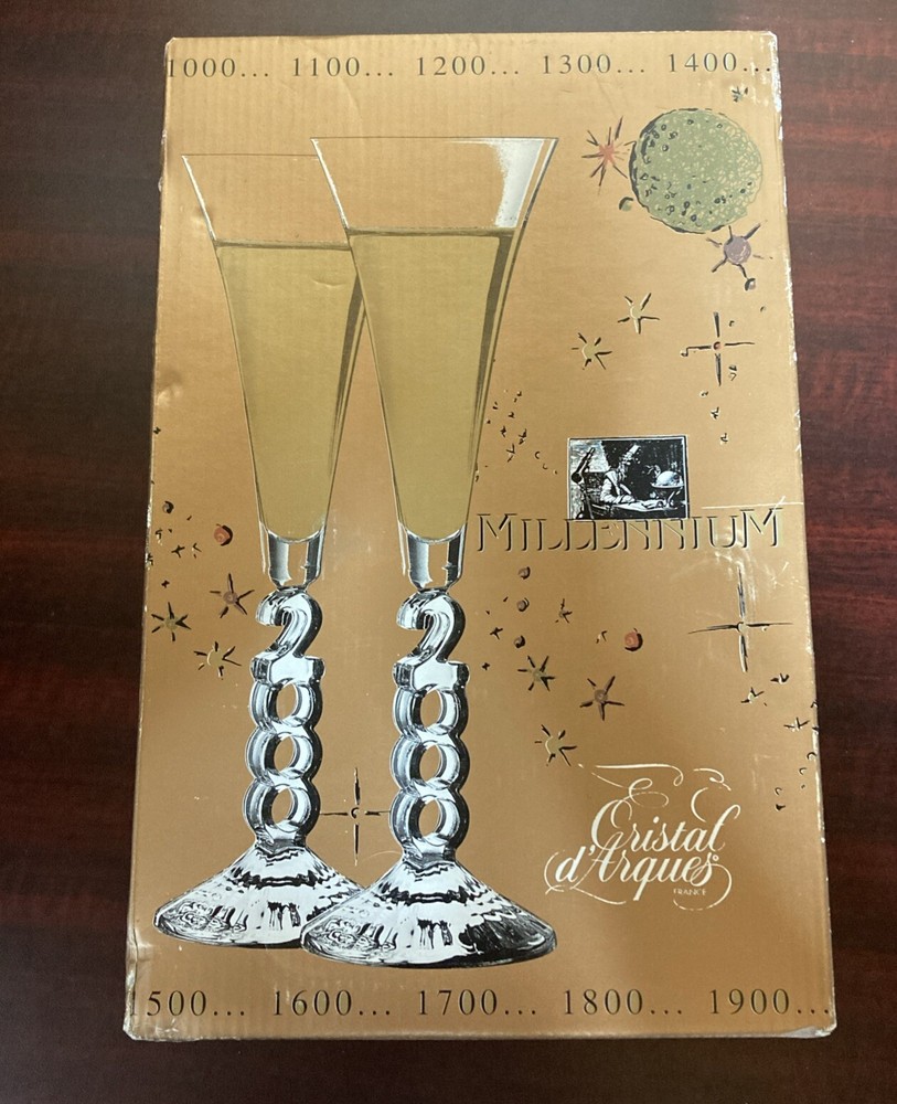 Cristal D’ Arques France Champagne Millennium 2000 Lead Crystal Glasses New