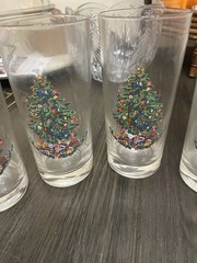Set of Christmas Tree Drinking Glasses Holiday Tumblers Vintage Barware Cups￼