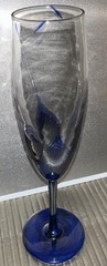 Randy Strong Creative Art Glass Set of 4 Champagne Glasses Blue Pulled Feather