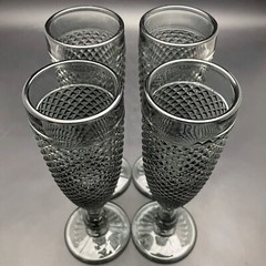 Vista Alegre Charcoal Grey Crystal Diamond Point Wine Flute 4pc Set Portugal 8″t