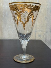 Vintage Bohemian Style Crystal Goblet Gold Encrusted Ornate Scrollwork Set of 3