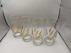 Set of 4 Vintage Gold Wheat Homer Laughlin Highball Glasses Gold Rim MC